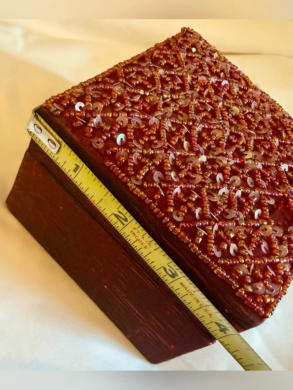 Vintage Red Beaded Jewelry Box Trinket Keepsake Box